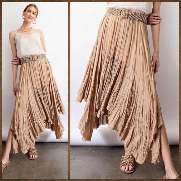 EASEL Crinkled Chiffon Overlay Uneven Hem Midi-Maxi Skirt or Tube Dress Lined - Picture 4 of 14